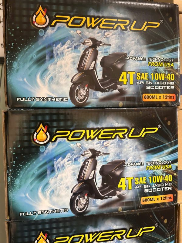 Thùng 12 lon dầu nhớt tổng hợp xe ga Power Up 4T Fully Synthetic SAE 10W-40 nhập khẩu chính hãng