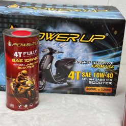 Quy cách thùng đóng gói của Dầu nhớt tổng hợp xe ga POWER UP 4T Fully Synthetic SAE 10W40 API SN JASO MB SCOOTER 0.8L được thiết kế siêu bắt mắt với phong cách cool ngầu, mát lạnh