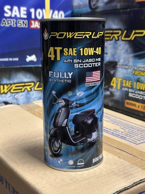 Dầu nhớt tổng hợp xe ga Power Up 4T Fully Synthetic 800ml mẫu mới giúp động cơ vận hành êm ái